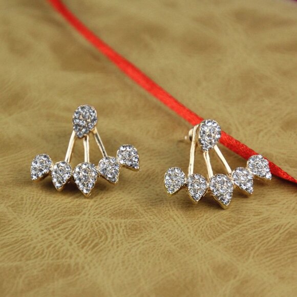 Water Droplet Pattern Rhinestone Stud Earrings - Picture 3 of 5